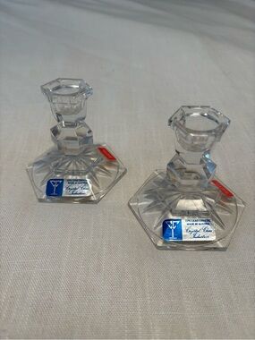 Set of 2 Vintage Crystal Clear Industries 24% Lead Crystal Candlestick Holders